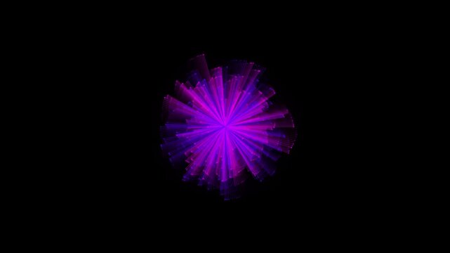 Radiant purple digital light sphere exploding with dynamic motion in this high quality abstract animation clip