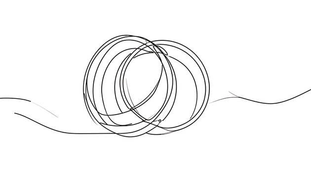 Hand drawn sketch of a tangled circular line, chaotic scribble, isolated on white background, abstract doodle element
