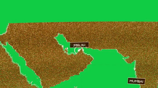 Black screen revealing map outline land wiping in routes tracing ports panels showing throughput