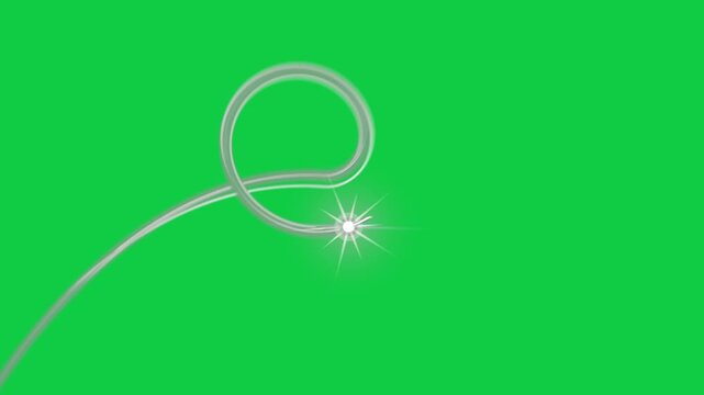Thin line starting ribbon disc looping star coil growing folding forming logo on transparent canvas