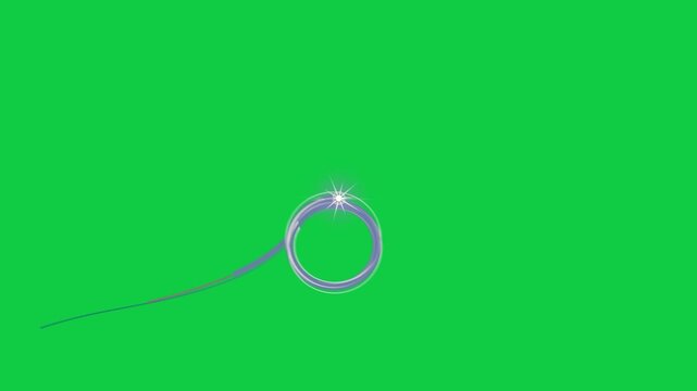 Blue ribbon entering forming rings around blue disc on transparent canvas, revealing emblem
