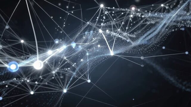 Abstract flow of interconnected nodes and lines with dynamic motion for technology and digital network backgrounds
