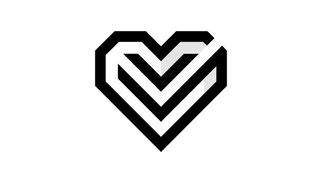 Geometric heart shape with central V line