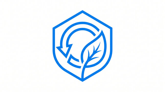 Modern monoline sustainability shield icon with leaf and circular arrow design for eco-friendly branding