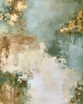 Abstract art painting with gold leaf and textured surface