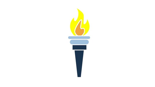 The video features a flat 2D vector animation of a burning torch set against a solid white background.