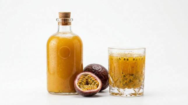 Refreshing passion fruit juice drink and whole fruit beverage