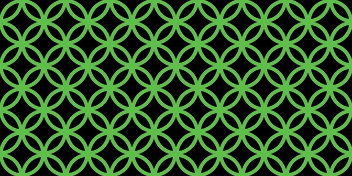Geometric abstract pattern with intersecting lime green circles on a black background, creating a grid of repeating shapes and curves. Perfect for modern design.