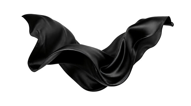 Floating black silk fabric isolated on transparent background