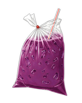 Grape Extra Joss Iced Drink in Plastic Bag with Straw (Air Extra Joss Anggur Ikat Tepi dalam Plastik Bag dengan Straw)