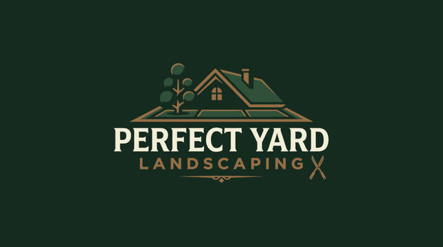 Professional Landscaping and Garden Maintenance Logo Design with Residential House and Yard Symbols