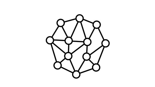 The video displays a 2D line-art animation featuring an interconnected network mesh structure set against a plain white background.