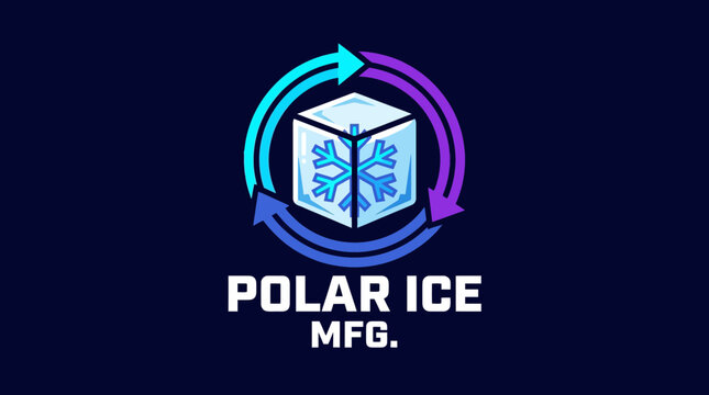 Polar Ice Manufacturing Logo with Ice Cube and Snowflake Icon for Industrial Cooling Service Brand