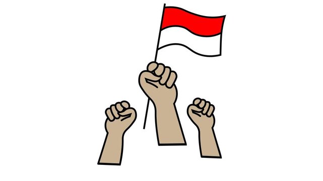 The video features a clean 2D vector animation set against a plain white background. It begins with two raised arms with clenched fists positioned on the left and right sides of the frame.