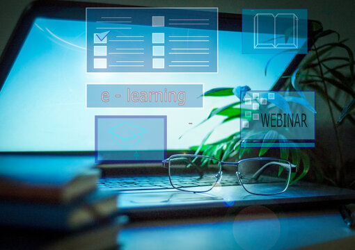 webinar, e-learning concept or web conference, online training