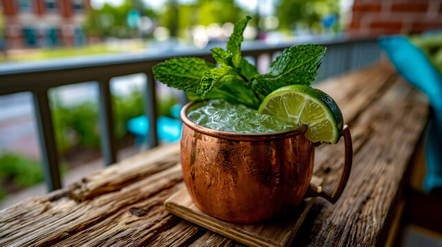 Classic copper moscow mule cocktail with mint and lime cocktail refreshing beverage