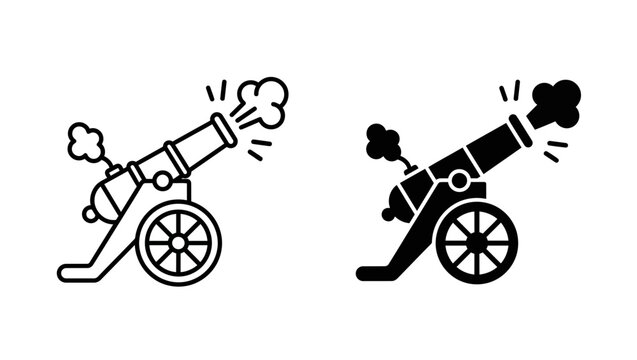 Vector illustration of a vintage artillery cannon firing icon set