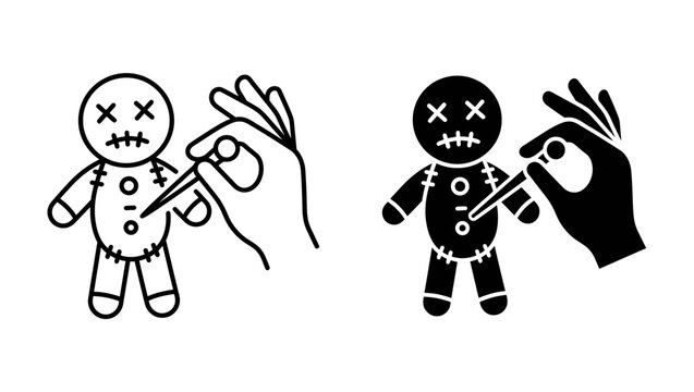 Voodoo Doll with Needle Icon Set