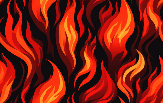Seamless Vertical Orange Flame Tongue Vector Pattern Background