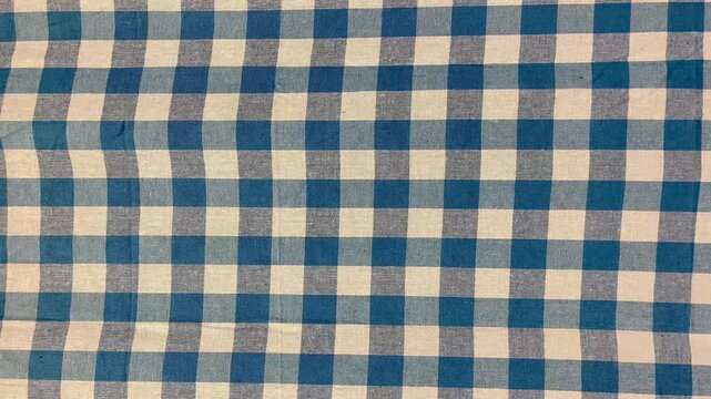 Blue and white gingham checkered fabric