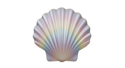 Fototapeta premium Nature - Iridescent Pearlescent Scallop Seashell with Rainbow Pastel Colors on White Background