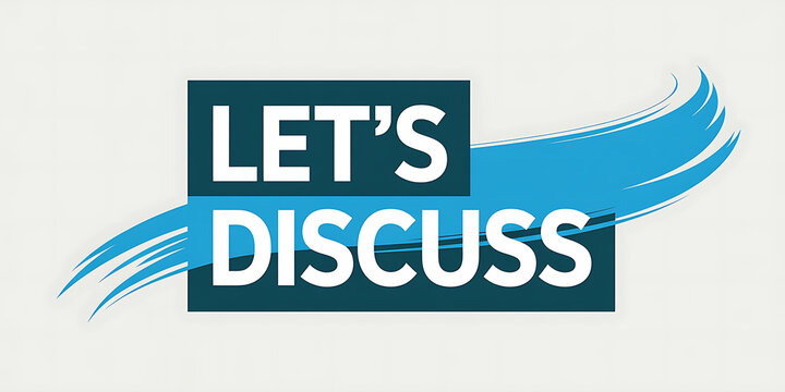Lets Discuss text with blue brush stroke and dark teal background 
