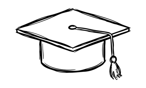 Simple line drawing graduation cap with tassel isolated illustration transparent background