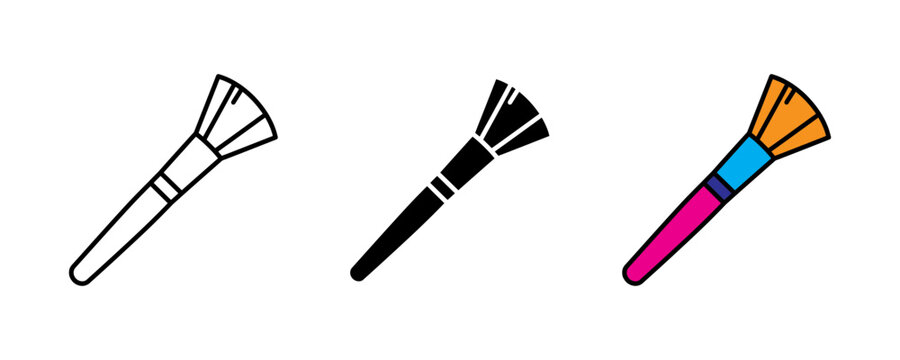 Makeup brush icon set. Cosmetic tool, beauty salon accessory, makeup application, or skincare symbol. Vector illustration.