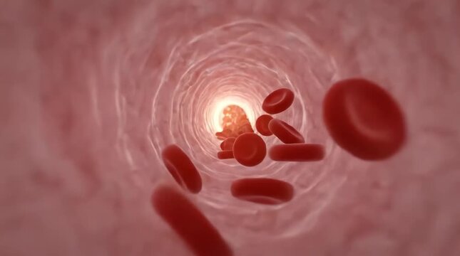 Red blood cells flowing through a blood vessel
