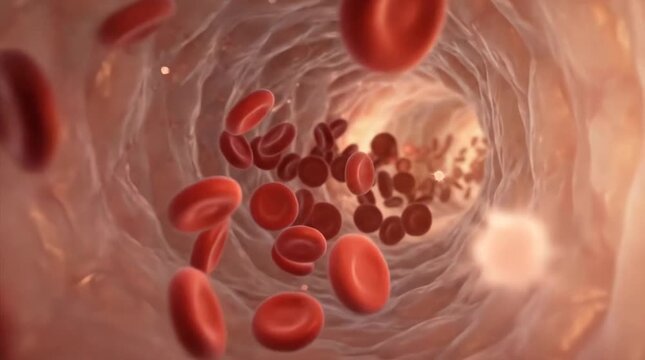 Red blood cells flowing through human bloodstream