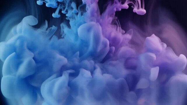 Abstract Ink Diffusion in Water Blue and Purple Background