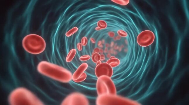 Red blood cells flowing through a blood vessel