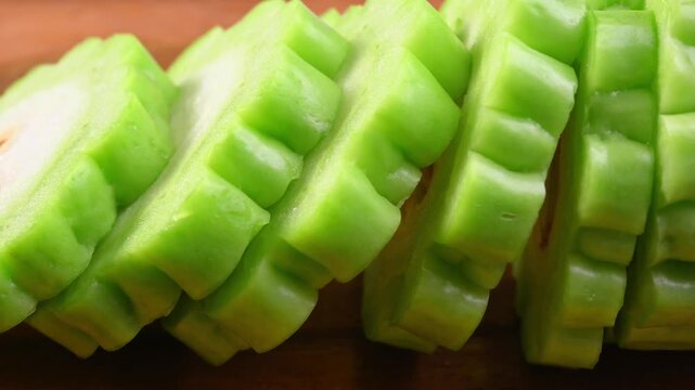 Fresh Sliced Bitter Melon Close Up