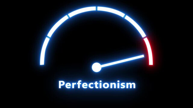 Perfectionism gauge meter animation: measuring standards and performance goals measurement