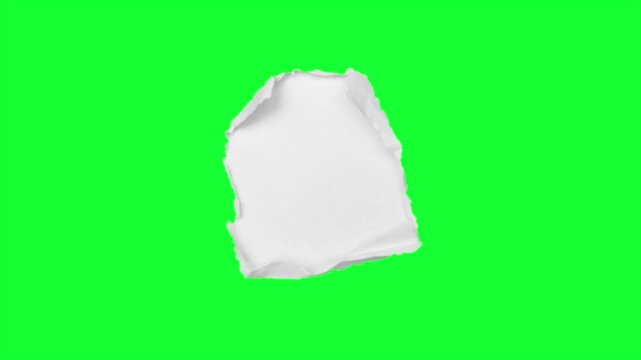 Blank torn paper frame on green screen, white rough edge paper texture, empty copy space template, chroma key overlay, minimalist design element, 4k stock footage