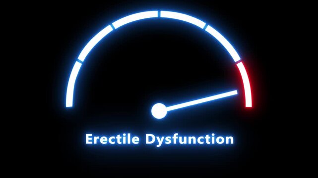 Erectile dysfunction concept gauge animation: medical health indicator with neon glow effect men's health
