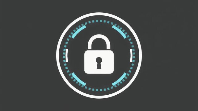 A white padlock icon is centered within a circular digital frame on a dark background.