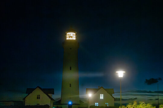 Hirtshals, Denmark A view of the Hirtshals Lighthouse at night.
