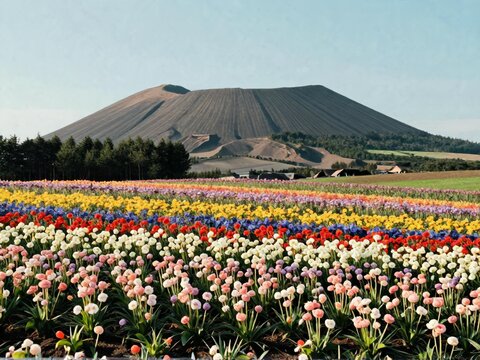 Volcanic Hill Background Flower Field Furano Afternoon