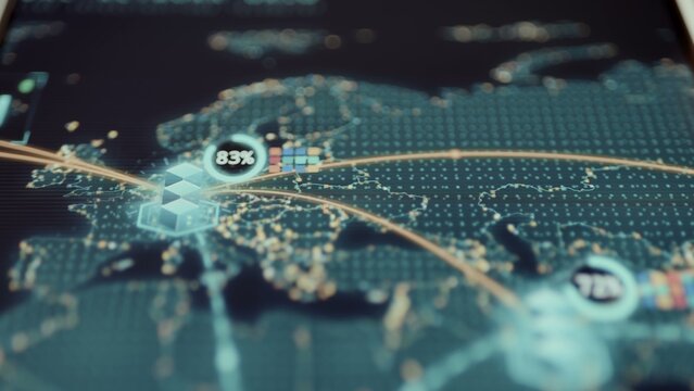 commercial data center still showing european server utilization map cycles through regional percentages