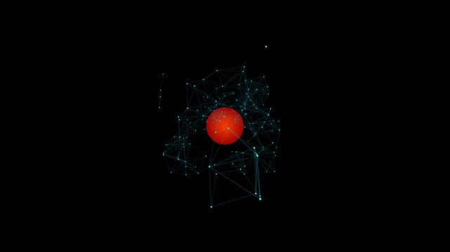 Glowing red sphere surrounded by a complex interconnected blue network of digital motion video clip