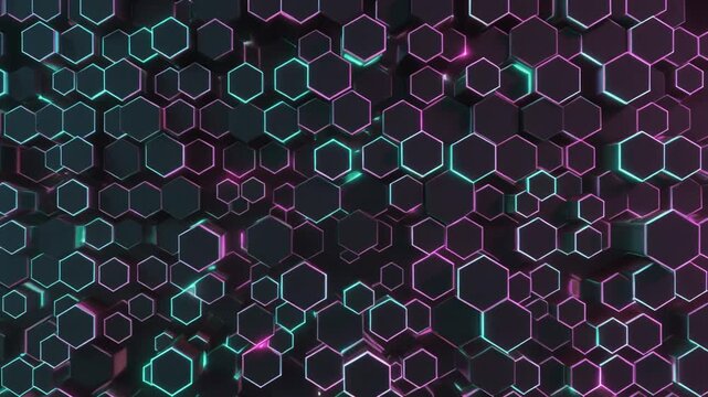 Abstract background features a pattern of dark three-dimensional hexagonal shapes with.
