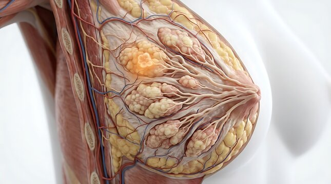Anatomical Cross Section of Human Breast with Cancerous Tumor