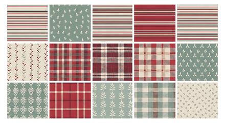 Fototapeta premium Background Comprehensive pattern collection featuring plaid and christmas themes with a seamless texture in red and green for rustic winter