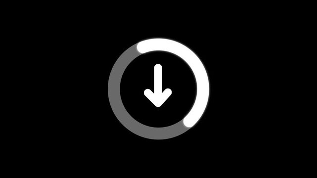 Down arrow sign animated footage looping in outline design. download and direction concept, flat arrow animation for interface cues, navigation prompts.