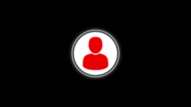 Man profile icon.Glowing person sign, outline round avatar pictogram in vivid color.Red Human Icon Silhouette Inside White Circle on Black Background.