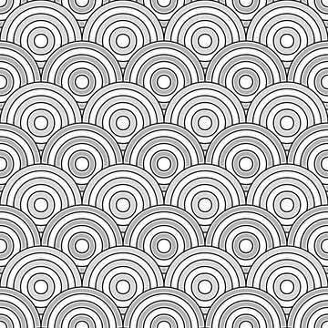Seamless japanese pattern with scales. Fish scale wallpaper. Asian traditional ornament with repeated scallops. Repeated circles and semicircles background. Vinyl motif. Surface design. Vector art.