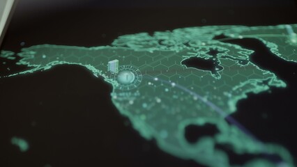 Fototapeta premium commercial technology still showing north american server node map visualizes regional connectivity