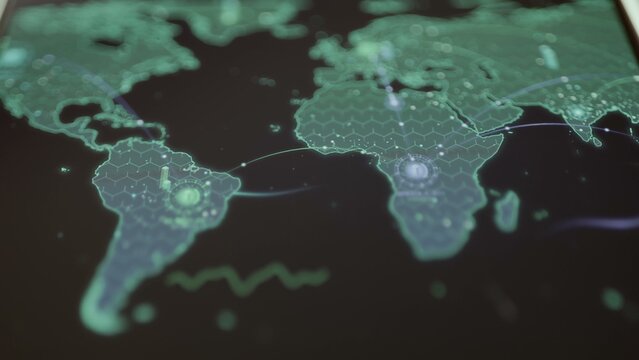 commercial technology still showing global network map links south america and africa