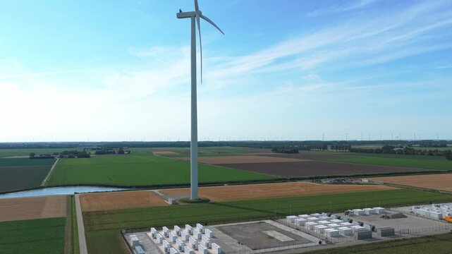 Wind turbine and battery storage units power plant in the netherlands
